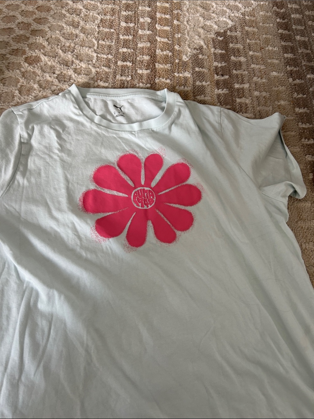 Puma Light Blue Kids Tee with Hot Pink Daisy Graphic
